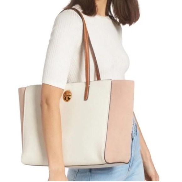 Tory Burch Carson Colorblock Tote New Ivory Leather Bag Style 81957 - Picture 11 of 17